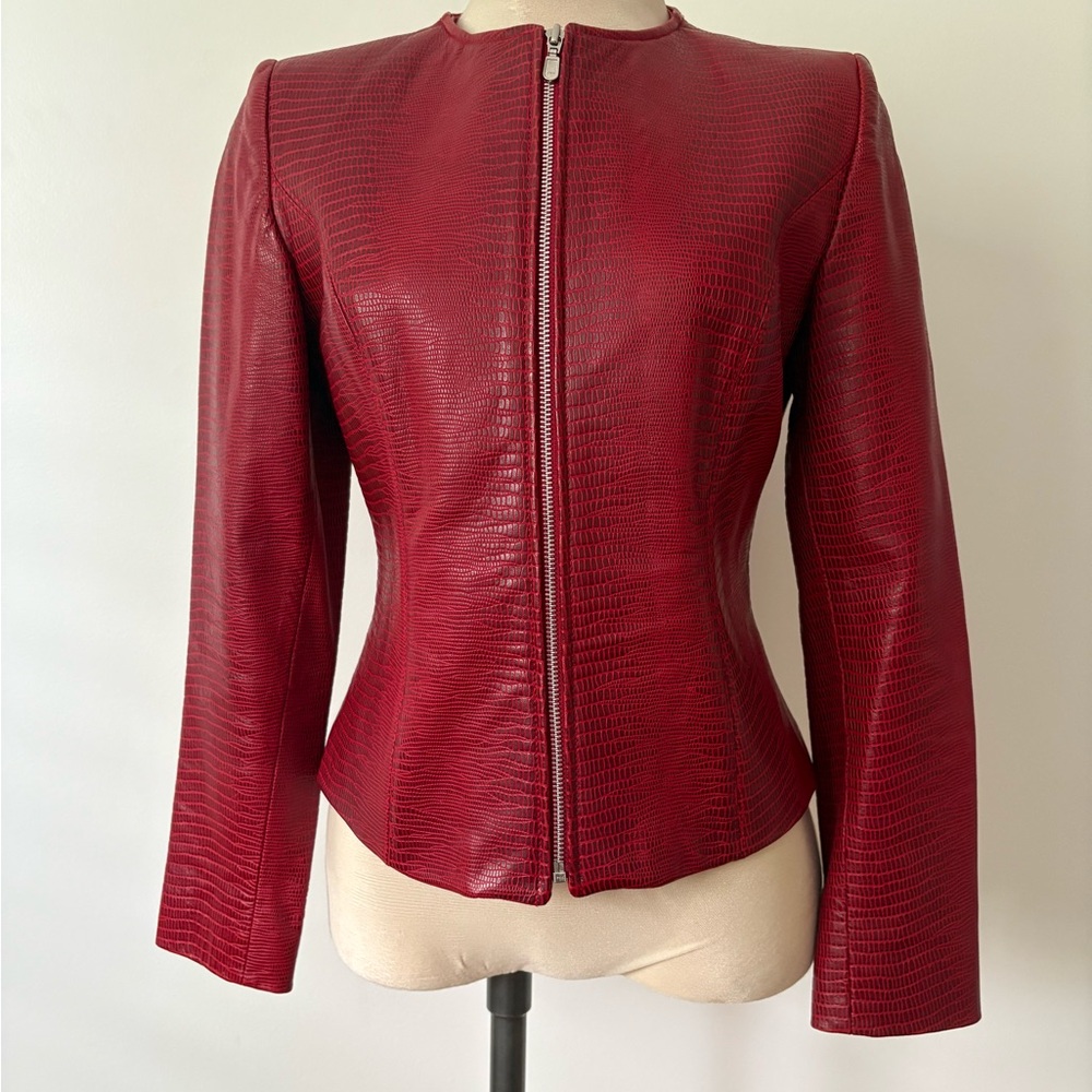 Elegant Vintage Red Leather Women's Jacket made in Canada